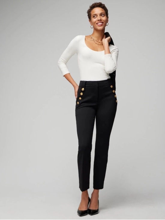 White House Black Market Pants - WHBM Jolie Luxe Stretch Black Gold Button Ankle Pants NWT Size 4